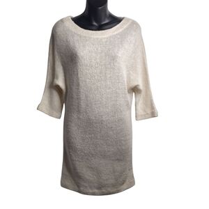Sparkle & Fade Sweater Women Sz S Ivory 3/4 Sleeve Tunic Pullover Lightweight